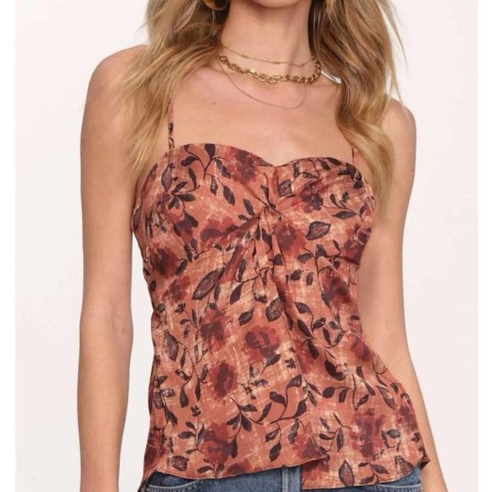 NWOT Aqua Retro Brown Y2k Floral Print Women's Top‎ Size XS